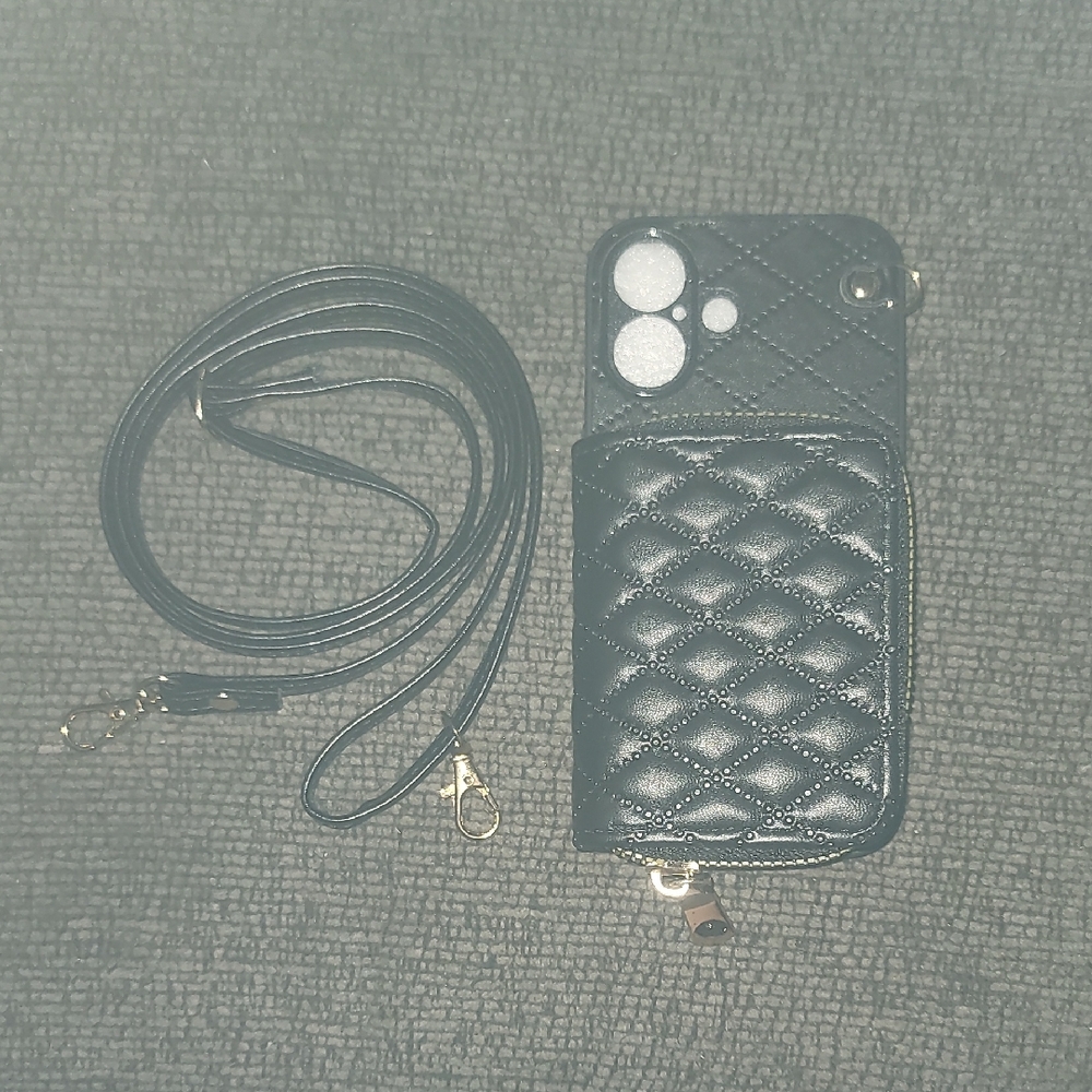 Elegant Black Quilted Phone Case with Strap
